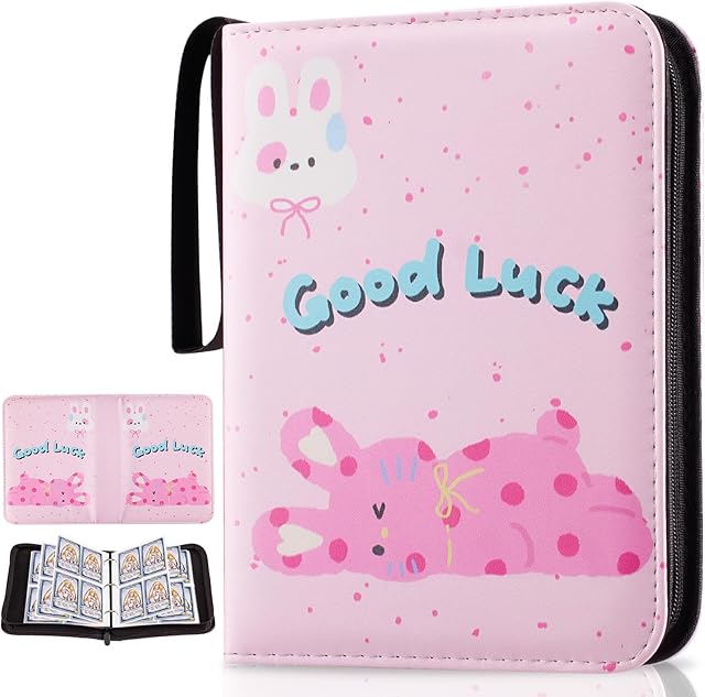 The Card Binder 4 Pocket, 400 Pockets Trading Card Holder with 50 Removable Sleeves, Portable PU Waterproof Card Collection Albums with Zipper
