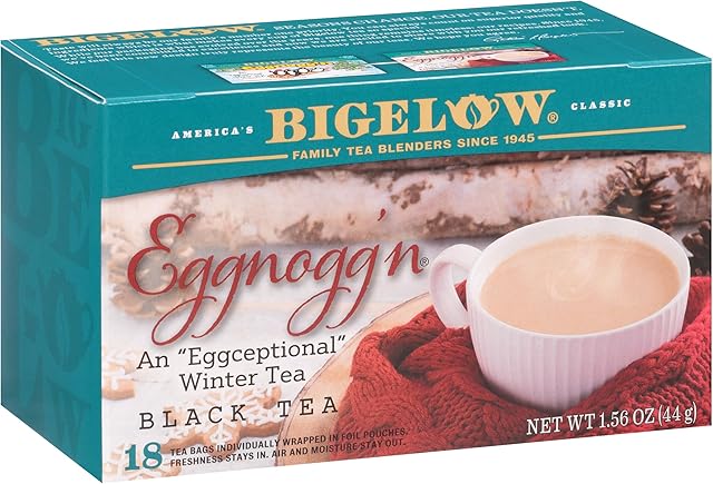 Bigelow Tea Eggnogg'n Black Tea, Caffeinated Tea with Eggnog Flavor, Holiday and Christmas Tea, 18 Count Box (Pack of 6), 108 Total Tea Bags