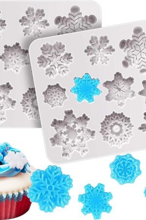 Boao 2 Pieces 3D Snowflake Silicone Mold Winter Snowflake Fondant Silicone Mold for Cake Cupcake Decoration Polymer Clay Crafting Projects(Gray)