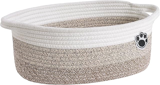 Dog Toy Basket Small Gift Basket for Baby, Woven Storage Baskets for Dog Cat, Nursery Storage Baskets for Diapers, Towels, 12"x 8" x 5" Mixed-Brown