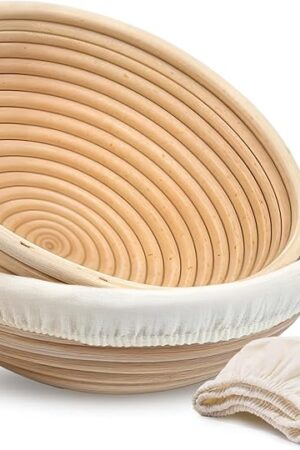 Banneton Bread Proofing Basket, Kook, Sourdough Proofing Bread Basket, Bread Banneton Proofing, Artisan Sourdough Making Baskets, 9 Inch Rattan Baskets and Cloth Liners, Set of 2, Round