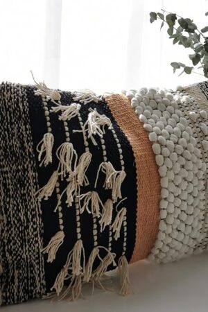 Decorative Boho-Chic Premium Pillow Cover 12x20 Handwoven Tufted Cotton Lumbar Accent Pillows, Neutral Earthly Color Throw Cushion, Farmhouse & Bohemian Home Decor (Limited Edition-Cover Only)