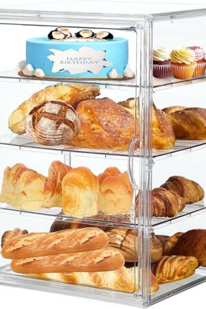 Bread Box,Large Bread Boxs for Kitchen Countertop - 4 Layers Adjustable Bread Storage Container,Clear Boxes for Kitchen Counter, Breads Box Airtight,Bread Holder,Perfect for Bagel Muffins（transparent）