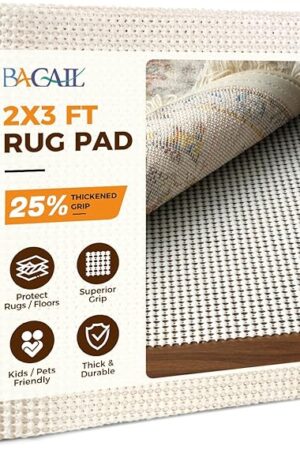 BAGAIL BASICS 2 x 3 FT Rug Pad Gripper for Hardwood Floors, Non Slip Rug Pads for Area Rugs, Extra Thick Under Rug Padding, Protect Your Rugs & Floors