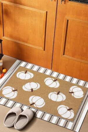 2 Pcs Fall Doormats Welcome Outdoor Door Mats Layered Neutral Pumpkin Front Door Rugs Non Slip Floor Mats for Autumn Thanksgiving Halloween Porch Entryway Indoor Outdoor Decor(Neutral Pumpkin)