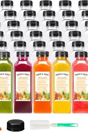 BAKHUK 36pcs 16oz Empty Plastic Juice Bottles with Caps, Reusable Clear Bulk Beverage Containers for Juice, Milk and Other Beverages