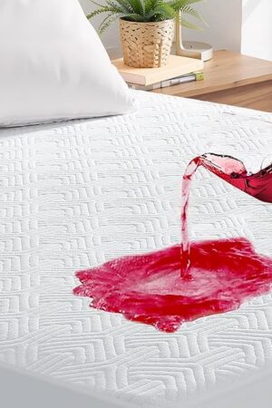 100% Waterproof Mattress Protector, Queen Size Viscose Made from Bamboo Mattress Pad Fitted Deep Pocket 8"-21", Breathable Bed Cover Soft Noiseless Washable, White