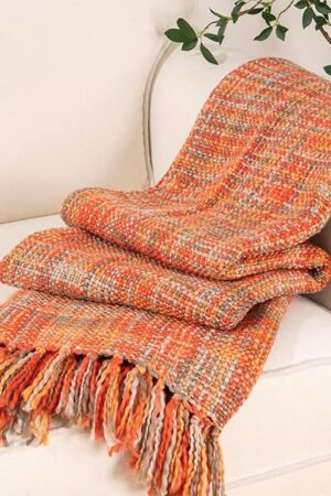 BATTILO HOME Rust Orange Throw Blanket Colorful 50"x60"
