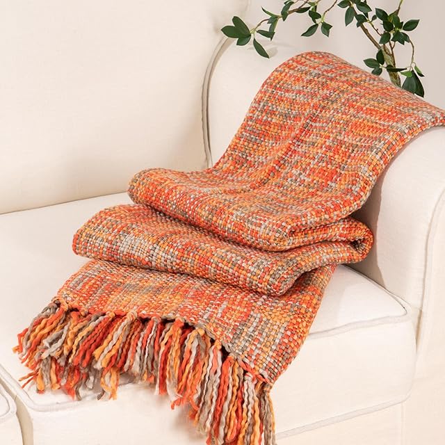 BATTILO HOME Rust Orange Throw Blanket Colorful 50"x60"
