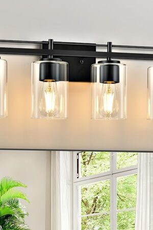 4-Light Modern Bathroom Lights Fixtures Black Vanity Light Wall Lamp