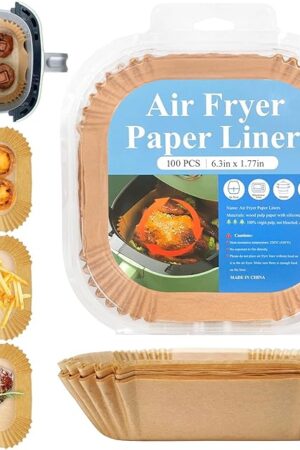 100 Packs Square Air Fryer Liners Disposable for Ninja Air Fryer, Non-stick Parchment Paper for 2-5 QT Air Fryer Liners Accessories, Filters Baking Paper for Microwave Oven, 6.3 Inch