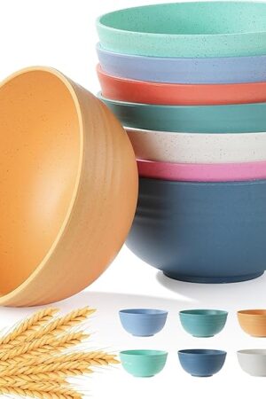 8PCS Cereal Bowl, Ohola Unbreakable Wheat Straw Cereal Bowls, Microwave & Dishwasher Safe Kitchen Bowls for Cereal, Snack, Soup, Salad and Rice, MultiColors, BPA Free, 26oz (Ser of 8)