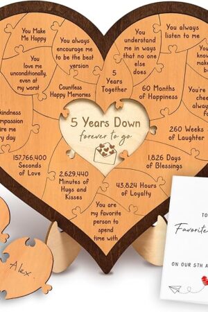 5 Year Anniversary Wood Gifts For Him Her - 5th Anniversary Marriage Gifts For Wife Husband, Wooden Wedding Gift For For Fifth Anniversary