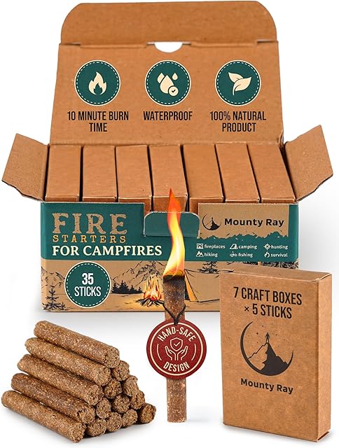 35 pcs Fire Starters for Campfires - Natural Fire Starters Sticks - Water Resistant & Odorless - All-Weather Charcoal Starter - for Indoor and Outdoor Use