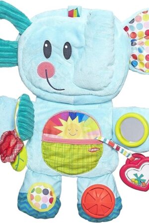 The Playskool Fold 'n Go Elephant Stuffed Animal Tummy Time Toy for Babies 3 Months and Up, Blue (Amazon Exclusive)