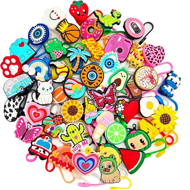 20Pcs Random Different Straw Cover Toppers for Stanley 40oz Cute Tumbler Straw Cap Reusable Straw Tips for 0.4inch Straws Stanley Cup Accessories, fit 0.35-0.4inch(10mm)Straws