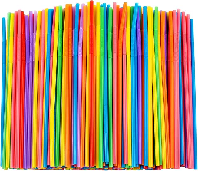 300 Pcs Colorful Flexible Plastic Straws, BPA-Free Disposable Bendy Straws, 10.2" Long and 0.23'' Diameter