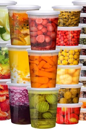 Deli Containers with Lids 48 Sets [8,16, 32 oz 16 Each ] - Food Storage Containers with Lids Freezer Safe, Soup Containers for Restaurant, BPA Free | Portion Control | Leakproof | Microwave