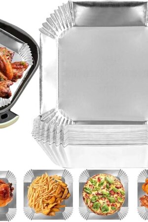 Air Fryer Paper Liners, 100Pcs Aluminum Foil Air Fryer Disposable Paper Liner, 6.3? Square Non-stick Sheets, Food Grade Aluminum Foil for Baking, Frying, Grilling, Roasting Microwave