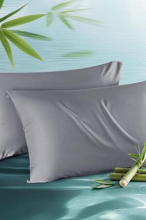 Bedsure Cooling Pillow Cases Queen Size Set of 2, Rayon Derived from Bamboo Cooling Pillowcases for Hot Sleepers, Soft & Breathable Cool Pillow Covers with Zipper, Dark Grey, Gifts, 20x30 Inches