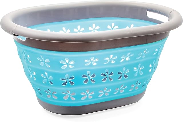 Camco Collapsible Utility Basket Pop Up Storage Container - Waterproof Design Easily Fits Into Compact Spaces, Great for Traveling, RVs, Trailers Camping, Dorms, Small Spaces and More (51902)