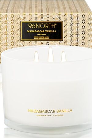 96NORTH Vanilla Scented Candles | Large 3 Wick Jar Candle | Up to 50 Hours Burning Time | 100% Natural Soy Wax | Relaxing Scented Candle for Home | Gift-Ready Luxury Candle for Men & Women