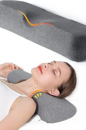 Cervical Neck Pillows for Pain Relief Sleeping, Memory Foam Neck Bolster Support Pillow and Shoulder Relaxer for Stiff Pain Relief, Neck Support Pillow Bed Neck Roll Pillow(Dark Gray)