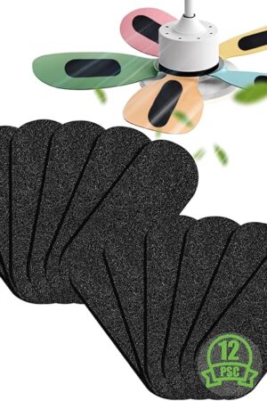 12 Pack Ceiling Fan Filters for Blades, Ceiling Fan Filter, Unscented Activated Coconut Shell Carbon Ceiling Fan Air Filter-Easy-Stick Ceiling Fan Air Filters, Universal Ceiling Fan Blade(10mm thick)