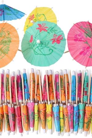 [200 Pcs] Cocktail Drink Umbrella Picks Toothpicks - Colorful Paper Toothpicks Cocktail Umbrellas for Luau Parasols Hawaiian Tiki Party Decorations