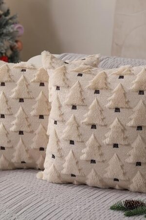 Christmas Pillow Covers 18x18 inch Set of 2 Xmas Decorations Soft Plush Faux Fur Wool Beige Christmas Tree Throw Pillow Cases Winter Holiday Decor for Sofa Living Room PT-002C18