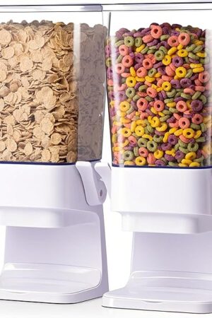 Cereal Dispenser Countertop 2Pc, Cereal Containers Storage, 5L Organization and Storage Containers for Kitchen, Dry Food Dispenser for Rice, Grains, Nuts, Snack,Oatmeal, Pet food, White