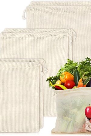 6 Pack Reusable Produce Bags Cotton Mesh Produce Bags Mesh Storage Produce Bags Reusable Durable Double Stitched With Drawstring Produce Bag For Vegetables,Fruit & Grocery Shopping (2L,2M,2S)