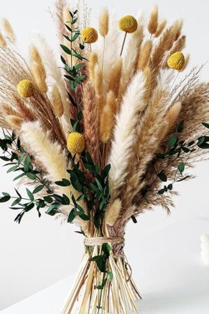 Boho Dried Flowers Bouquet – Olive Green Wall Decor, Pampas Grass Bouquet, Rustic Flower Arrangement, Moody Office & Bedroom Decor, DIY Home Vase Filler, Farmhouse Floral, Boho Wedding Bouquet