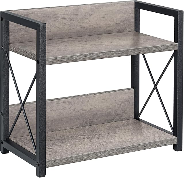 Giikin Countertop Shelf Organizer, 2 Tier Kitchen Spice Rack Organizer for Countertop, Wood Coffee Counter Shelf Organizer for Home (Grey, S)