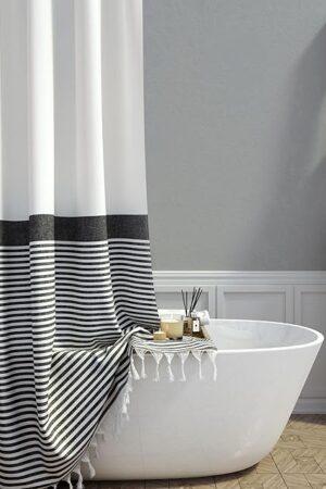 Dynamene Modern Farmhouse Fabric Shower Curtain Boho Black and White Striped Cloth Bathroom Shower Curtain with Tassels, Hotel Luxury Decorative Shower Curtain Set with 12 Hooks - 72x72