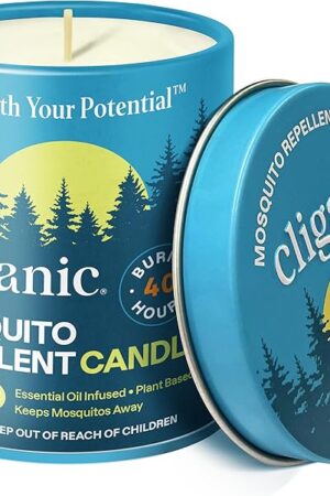 Cliganic Mosquito Repellent Candle (9oz) | Citronella, DEET Free, Essential Oil Infused for Outdoor, Camping | Burns 40 Hours