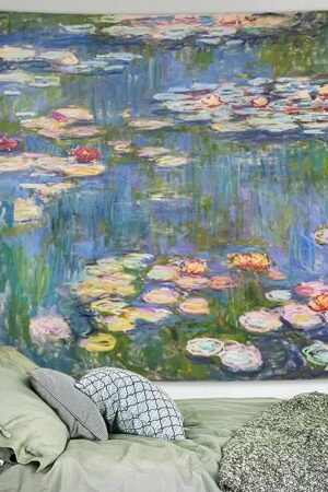 Avinyl Monet Waterlily Wall Tapestry, Green Floral Plant Art Poster for Bedroom Girls Boys, Small Nature Flower Pond Wall Hanging, Watercolor Tapestries for Living Room Dorm Decor 39in X 51in