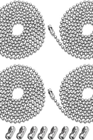 4 Pack Ceiling Fan Pull Chain Extender,Each Chain Length 39-inch(1 Meter) with 8 Connectors,Standard 3 mm Diameter Beaded Ball, Fit for Ceiling Fans and Light Fixtures Factory Pull,Silvery