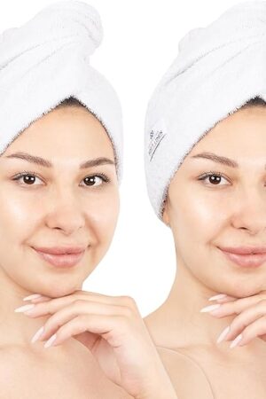 American Soft Linen 100% Cotton Hair Towels for Women, Head Towel Cap, Cotton Hair Turban Towel Wrap for Long Curly Anti Frizz Hair, Soft and Absorbent Cotton Hair Towels 2 Pack, White