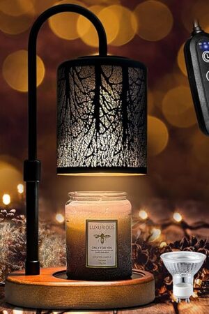 Candles Warmer with Timer and Dimmer, Adjustable Height Candle Melter, Electric Wax Warmer Vintage Home Decor for Jar Candles,2 Bulbs，Black