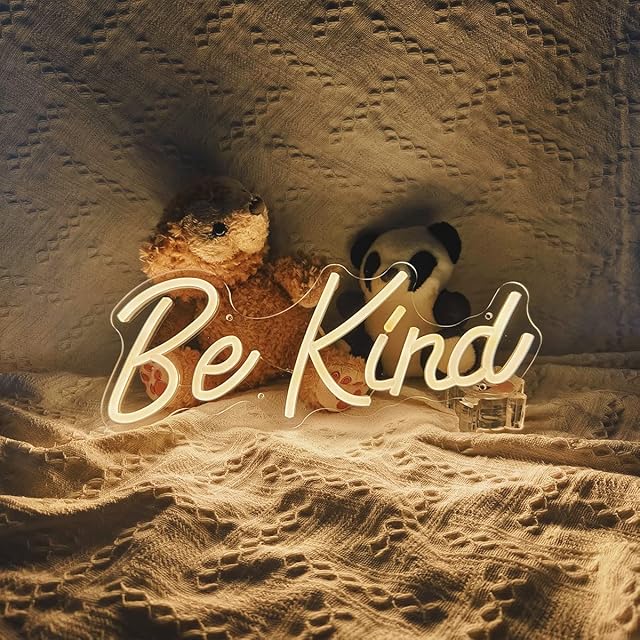 Be Kind Neon Sign, Dimmable LED Neon Light Signs for Wall Decor, USB Powered LED Sign for Bedroom, Office, Beauty Bar,Shop Decoration, Neon Signs Gift for Teen girls 14.6x5.7 Inch Warm white