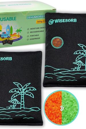 500g x 2pcs Rechargeable Desiccant Packs, Reusable Car Dehumidifier, Microwave Reactivated Silica Gel Packets Moisture Absorber with Color Indicating for Safe Closet Basement Garage