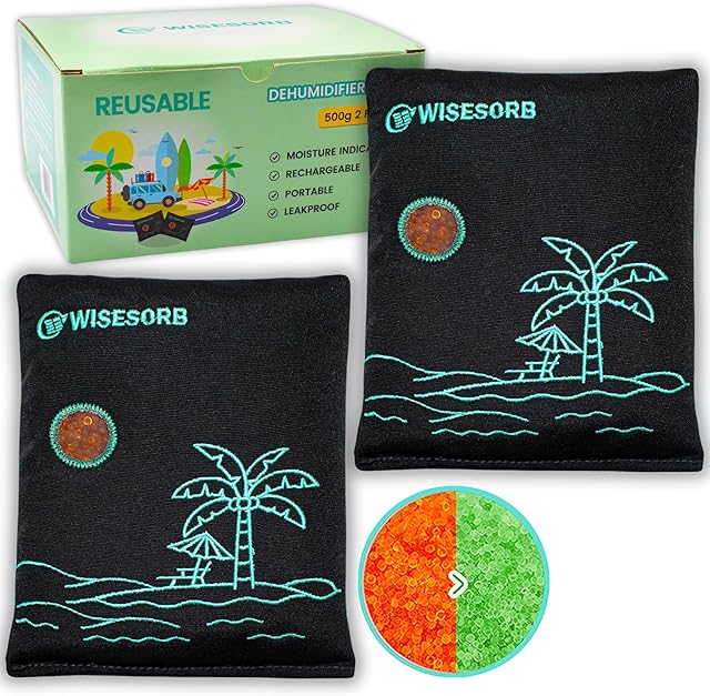 500g x 2pcs Rechargeable Desiccant Packs, Reusable Car Dehumidifier, Microwave Reactivated Silica Gel Packets Moisture Absorber with Color Indicating for Safe Closet Basement Garage