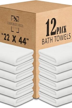 CH White Bath Towels Bulk - 22 x 44 Inches, 100% Cotton Economy Light Weight Towels for Commercial Use - Quick Dry, Ultra-Soft, and Absorbent Bulk Towels (12 Pack)