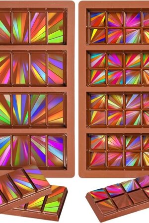 Webake 2pcs Holographic Chocolate Molds, Silicone Holographic Chocolate Bar Mold with 2 Different Shapes, Great for Baking Chocolate, Soap, Wax Melt and More