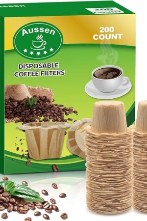 Aussen Disposable Coffee Paper Filters Replacement Kerig Filter Fit All Keurig Single Serve Filter Brands Compatible with Reusable Single Serve Pods Keurig Coffee Maker (Natural, 200pcs)