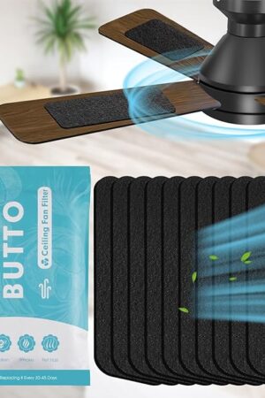 Butto 10-Pack Ceiling Fan Filters for Blades - Strong Adhesive Ceiling Fan Filters for Common Household Contaminants - Unscented Coconut Carbon Fan Air Purifier Pads to Make Air Fresh and Natural