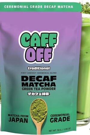 Caff Off Decaf Matcha Green Tea Powder From Japan – Small Premium Bag - 1.06 oz / 30 g – Ceremonial Grade – Naturally Decaffeinated Without Chemicals – Tested for Heavy Metals – First Harvest, Shade-Grown & Caffeine-Free Matcha Powder