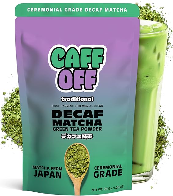 Caff Off Decaf Matcha Green Tea Powder From Japan – Small Premium Bag - 1.06 oz / 30 g – Ceremonial Grade – Naturally Decaffeinated Without Chemicals – Tested for Heavy Metals – First Harvest, Shade-Grown & Caffeine-Free Matcha Powder
