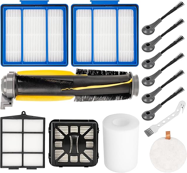 BlueStars Accessories Kit for Shark IQ AV1010AE R101AE RV1001AE AV911S AV993 RV1000 UR1000SR Robot Vacuum Cleaner - 1 main brush 6 side brushes 4 Filter Kit 1 Pre-Motor Foam + Cleaning Tool